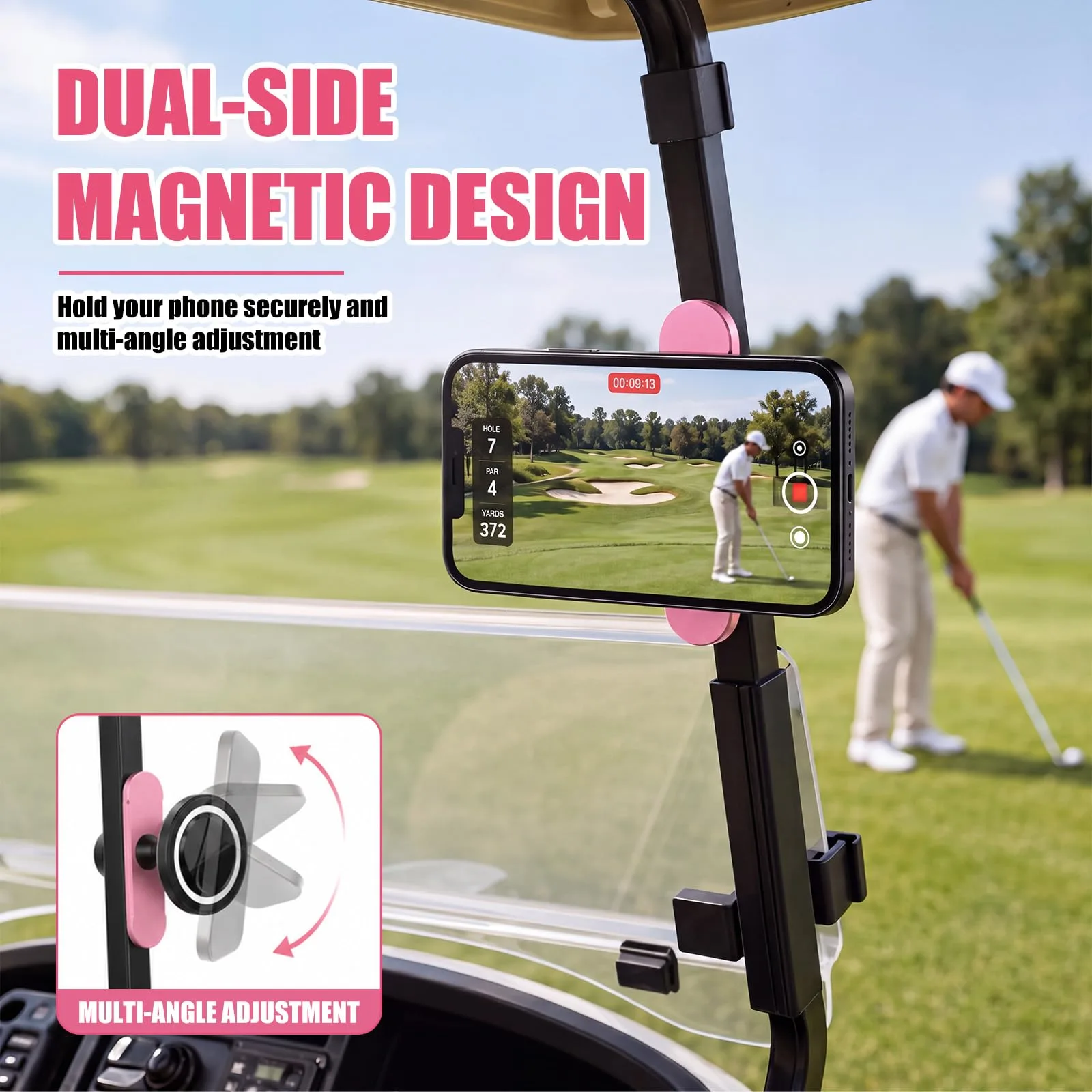 Saysurey Magnetic Rotatable Golf Cart Phone Holder FAS2519 (Pink) image 2