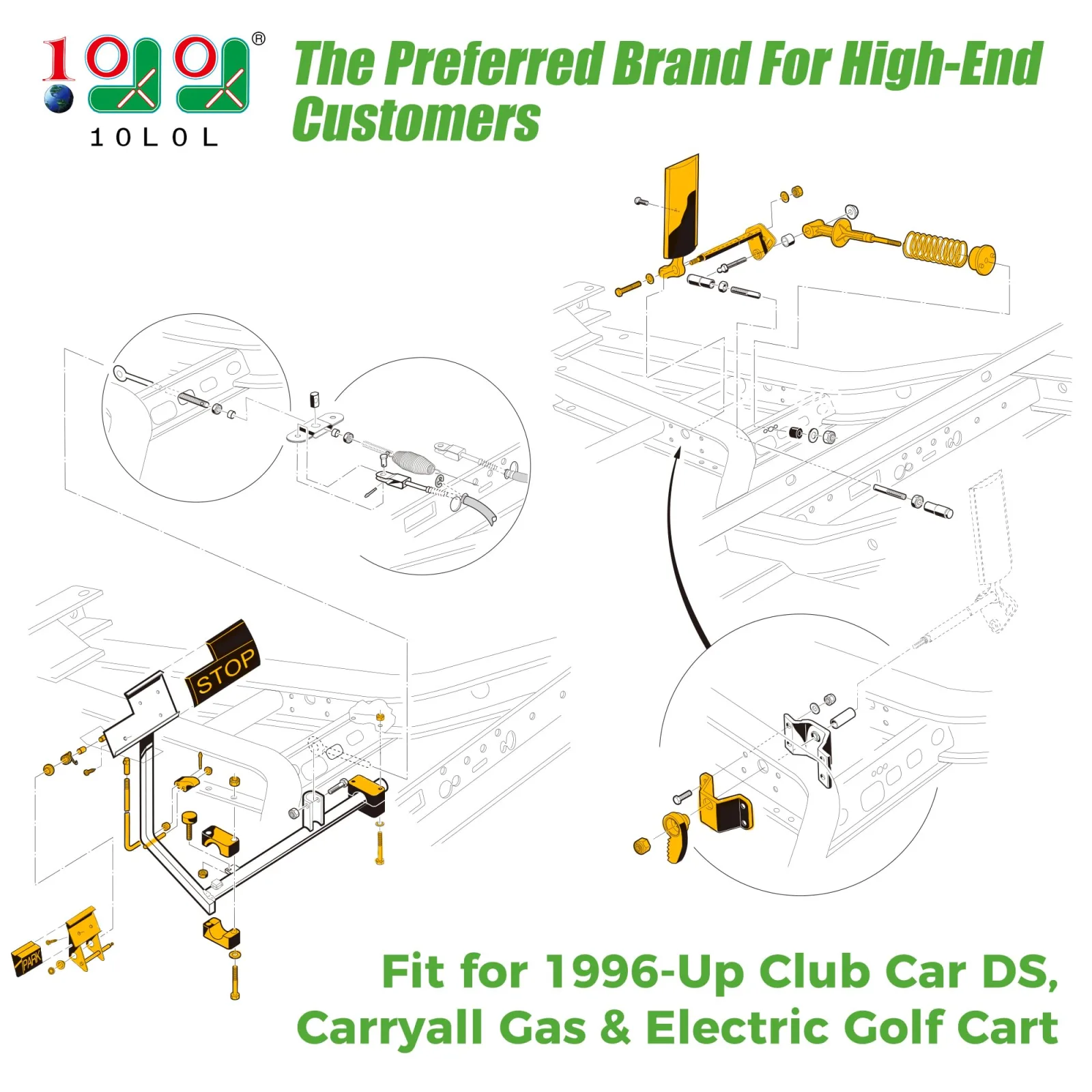 10L0L Club Car DS Accelerator & Brake Pedal Repair Kit image 2