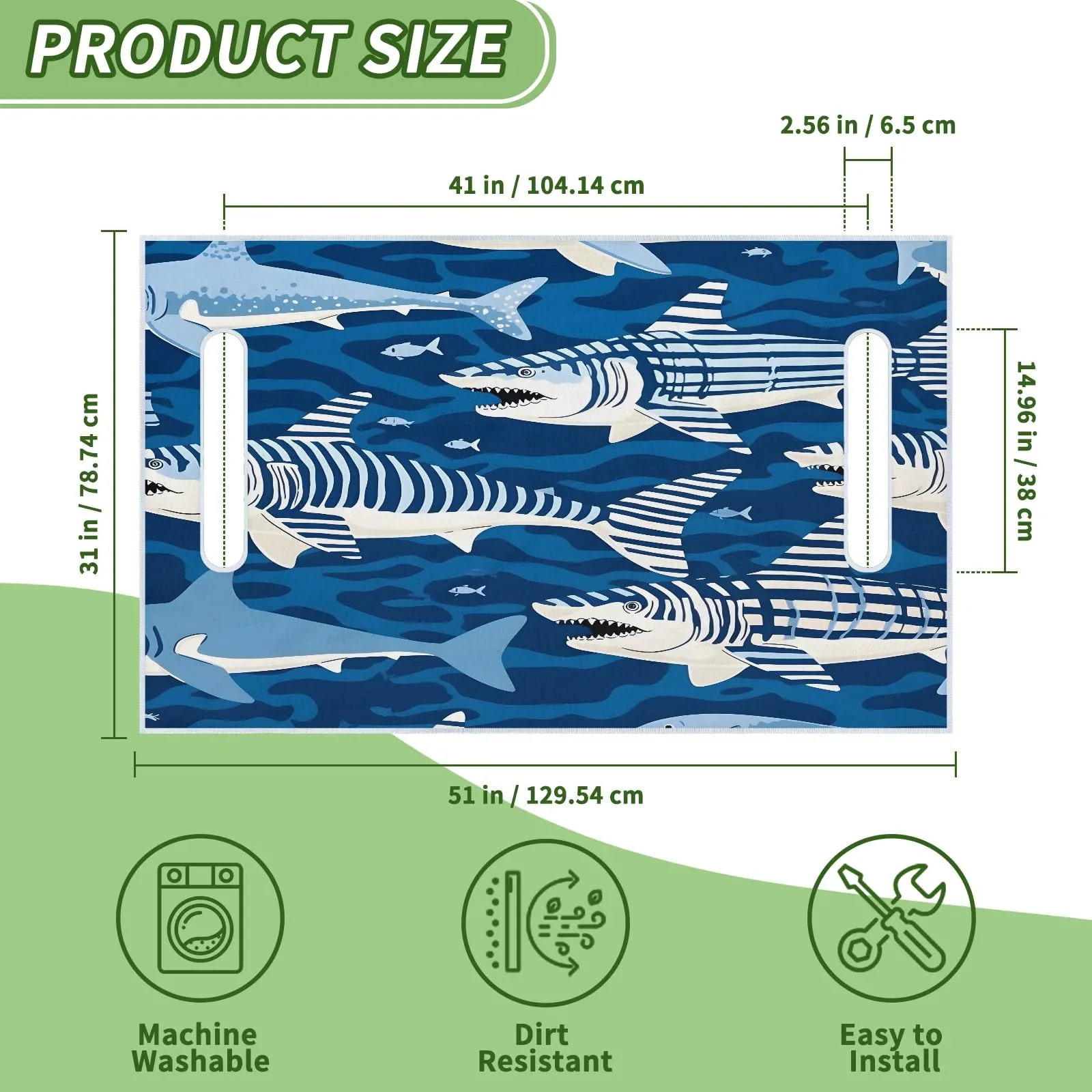 Tiveruda Cartoon Shark 51 x 31 in Universal Golf Cart Seat Cover image 2