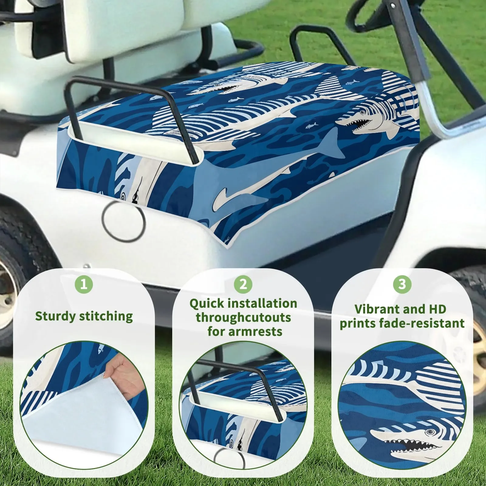 Tiveruda Cartoon Shark 51 x 31 in Universal Golf Cart Seat Cover image 3