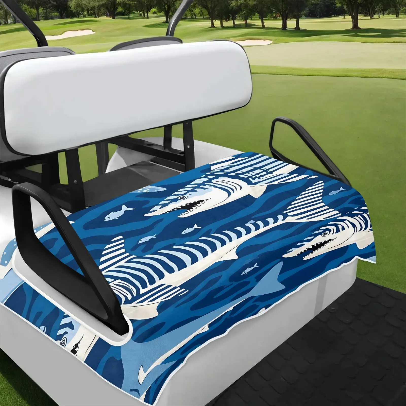Tiveruda Cartoon Shark 51 x 31 in Universal Golf Cart Seat Cover