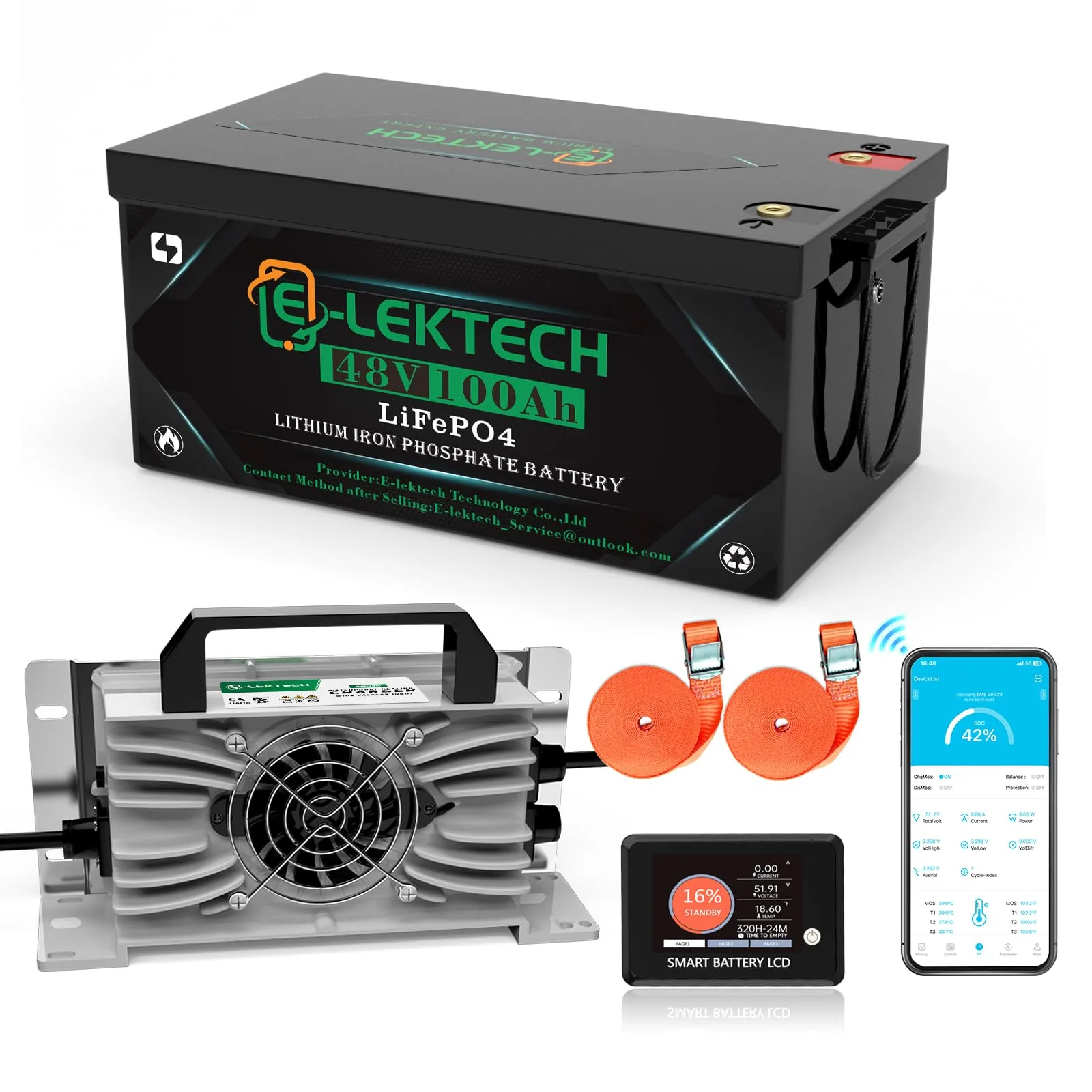 E-LekTech 48V 100Ah Lithium Golf Cart Battery GC-BT-48-135