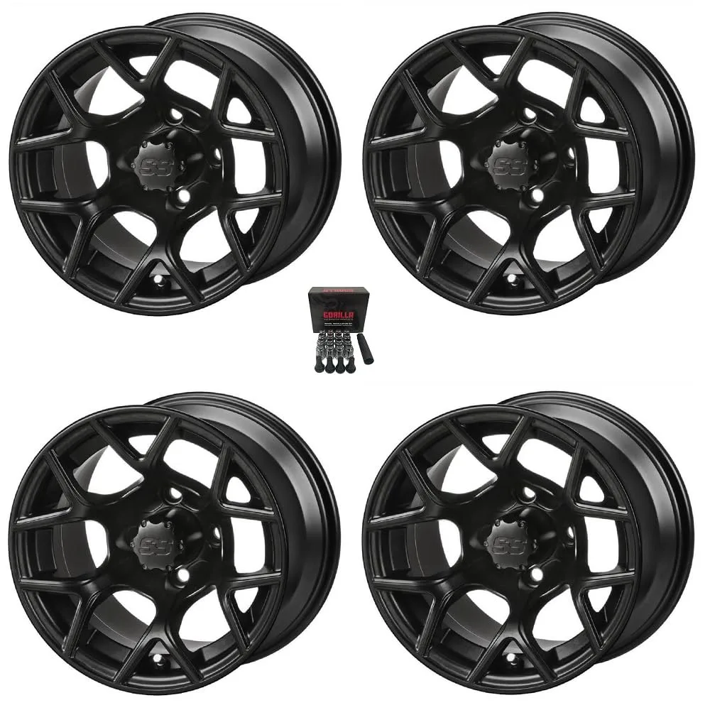 LSI Ninja 12x7 Matte Black Golf Cart Wheel Set 108955FS
