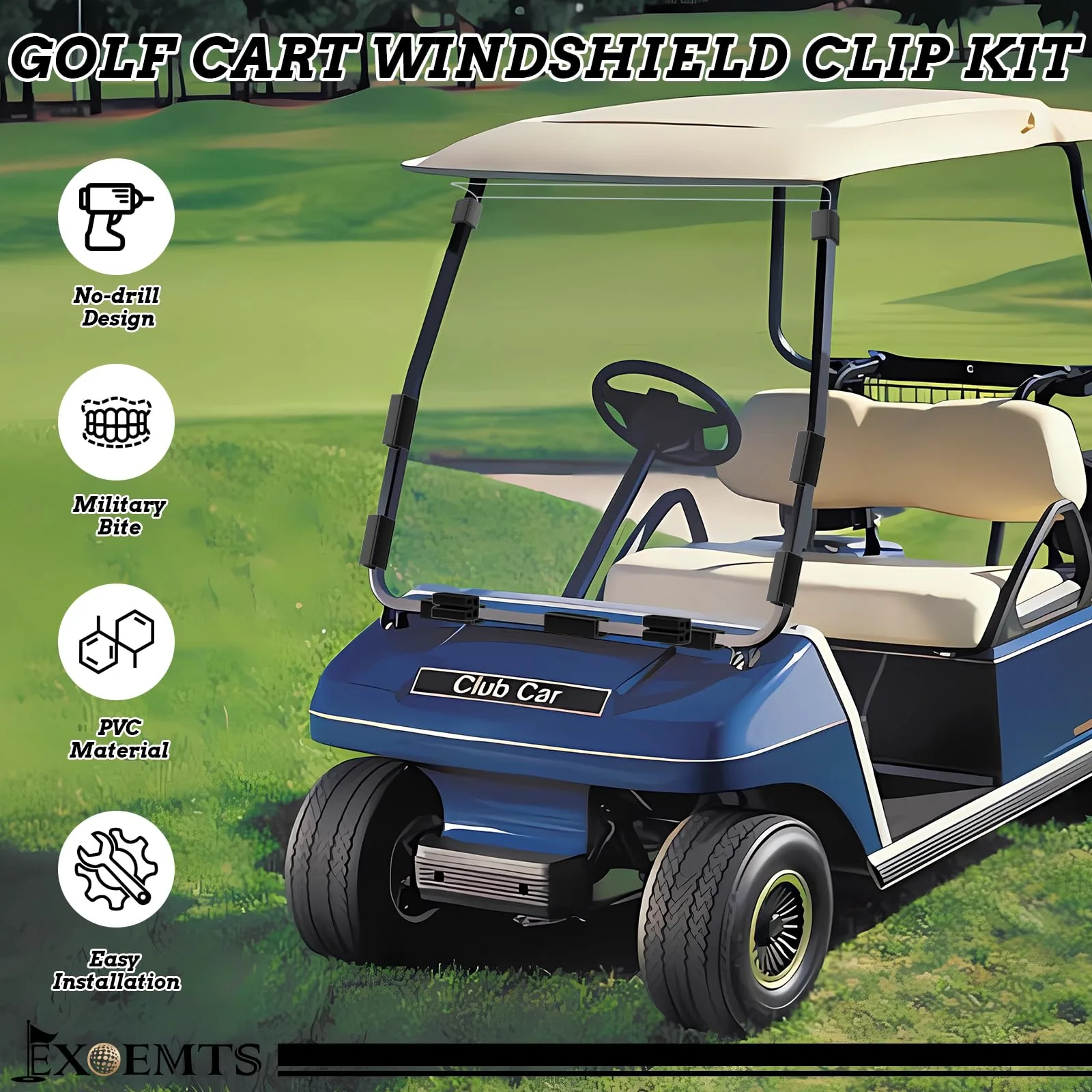 EXOEMTS Golf Cart Windshield Clip Kit for Club Car DS & Yamaha image 2