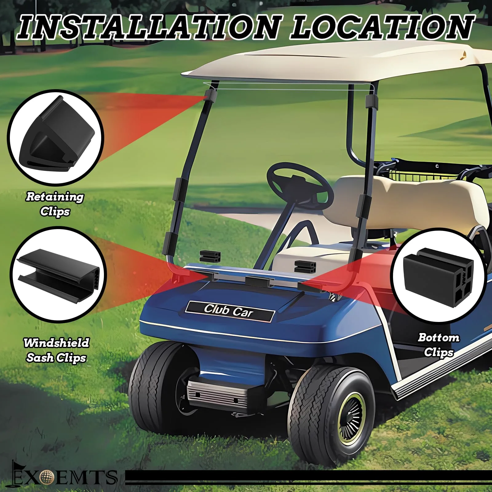 EXOEMTS Golf Cart Windshield Clip Kit for Club Car DS & Yamaha image 3
