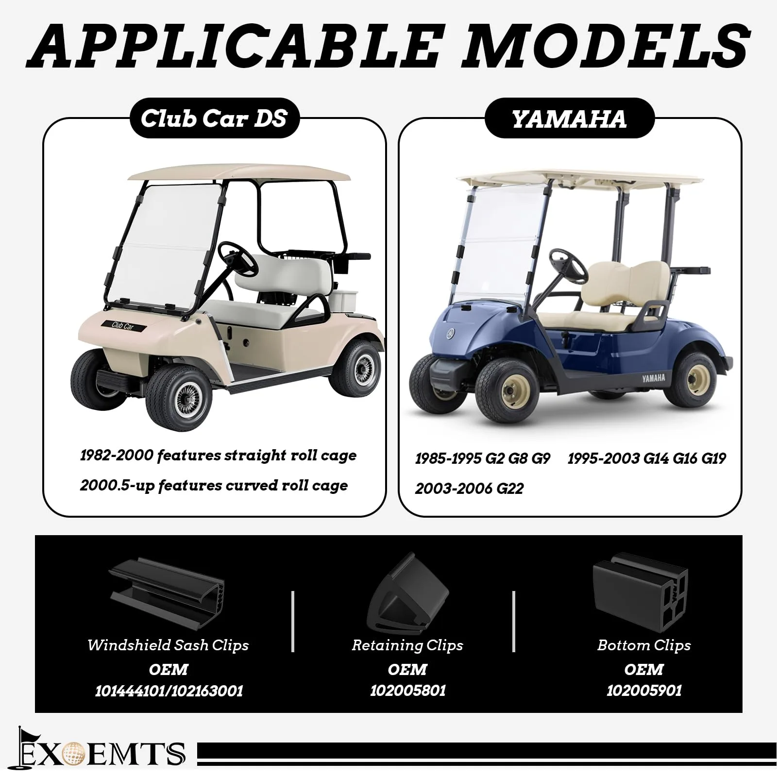 EXOEMTS Golf Cart Windshield Clip Kit for Club Car DS & Yamaha image 4