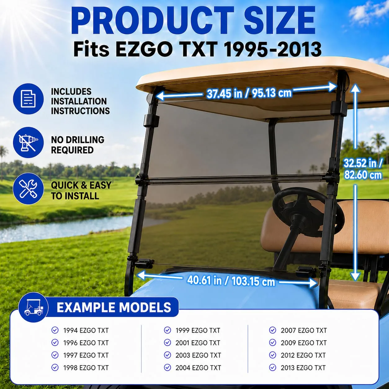 ovsor Tinted Fold-Down Windshield for E-Z-GO TXT 1995-2013 image 4