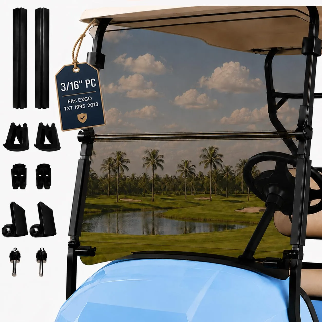 ovsor Tinted Fold-Down Windshield for E-Z-GO TXT 1995-2013