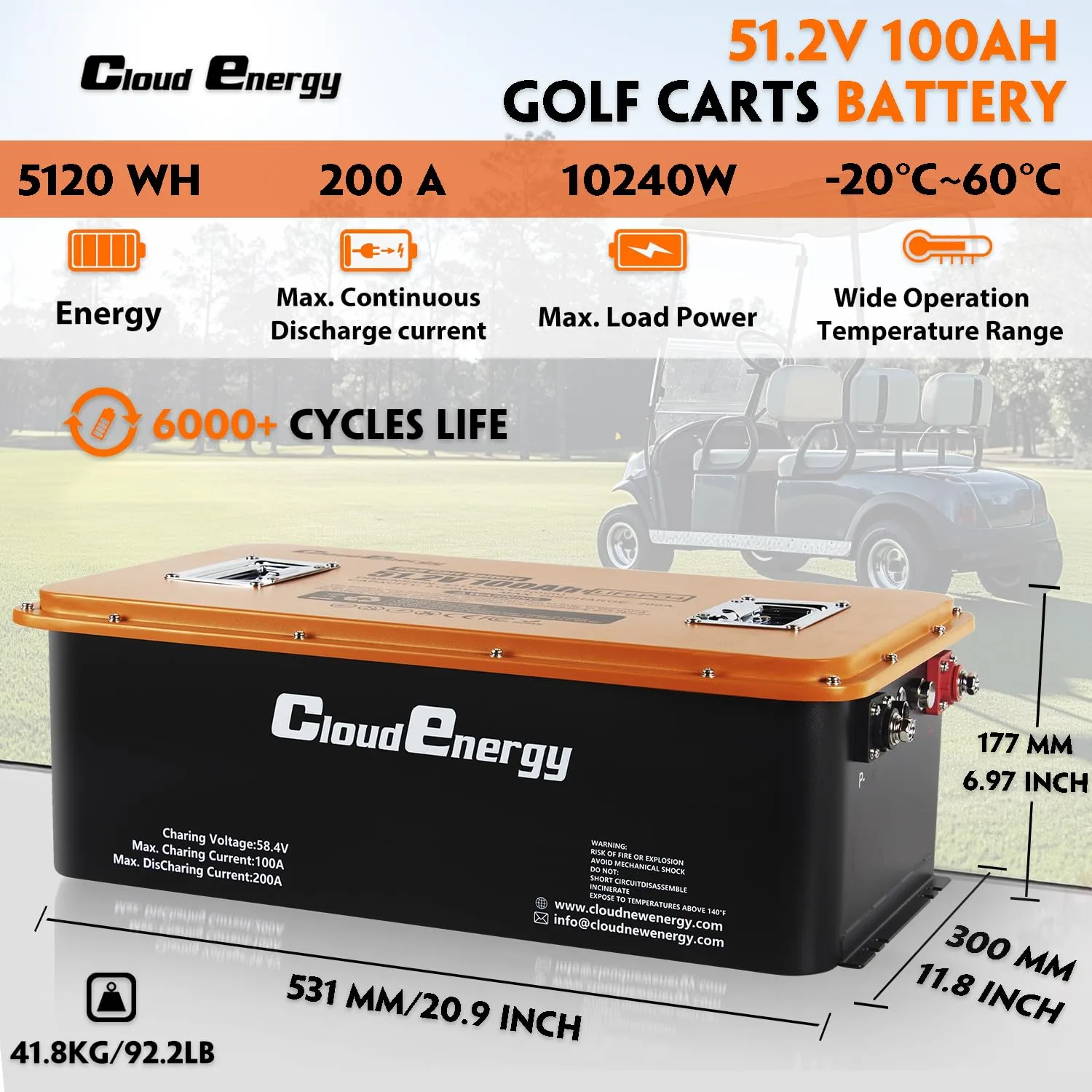 Cloudenergy 51.2V 105Ah Golf Cart Battery with Charger image 2