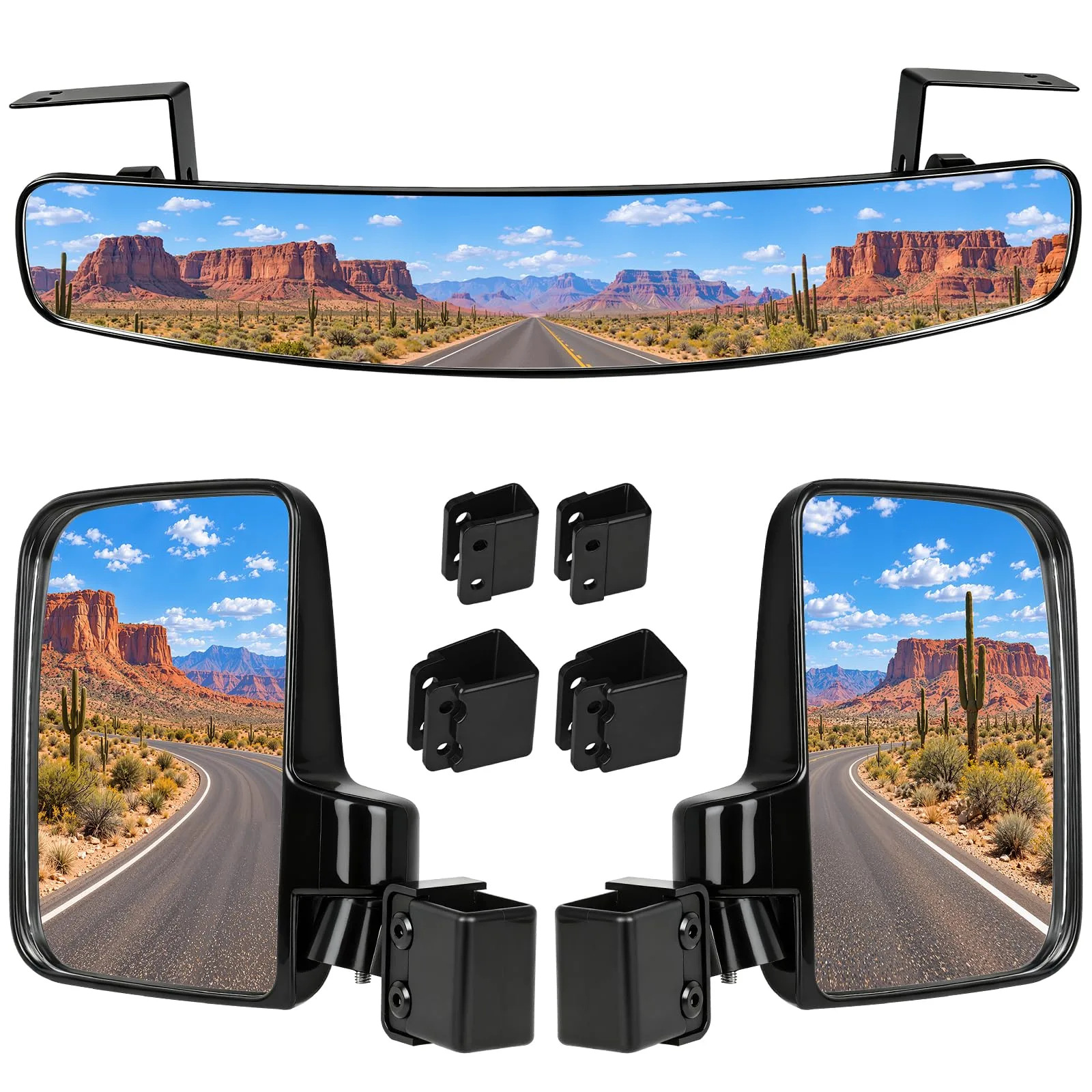 PCACSCT Universal Golf Cart Mirror Kit — 2 Side + Rear, No-Drill