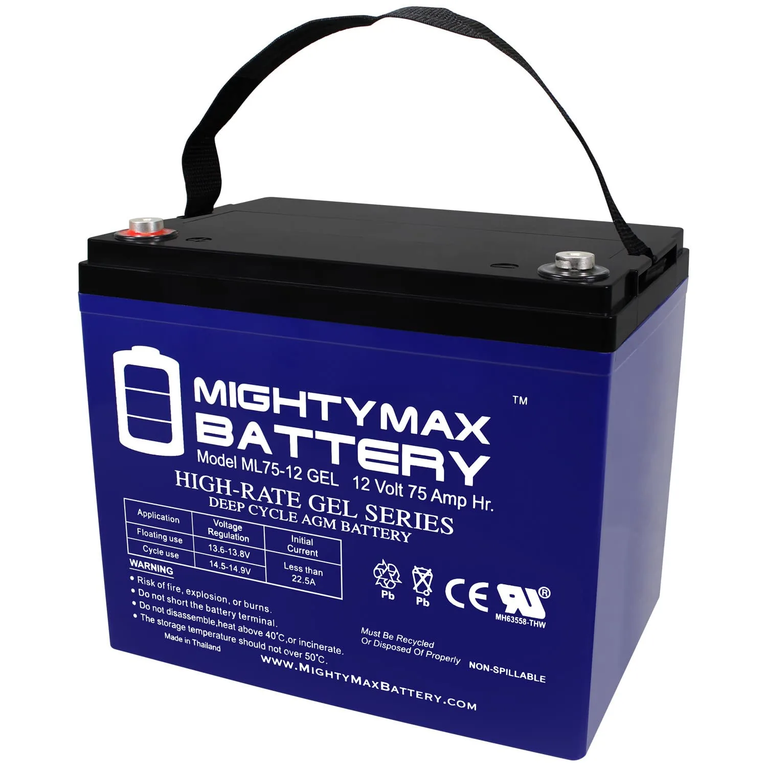 Mighty Max 12V 75Ah GEL Golf Cart Battery ML75-12GEL157