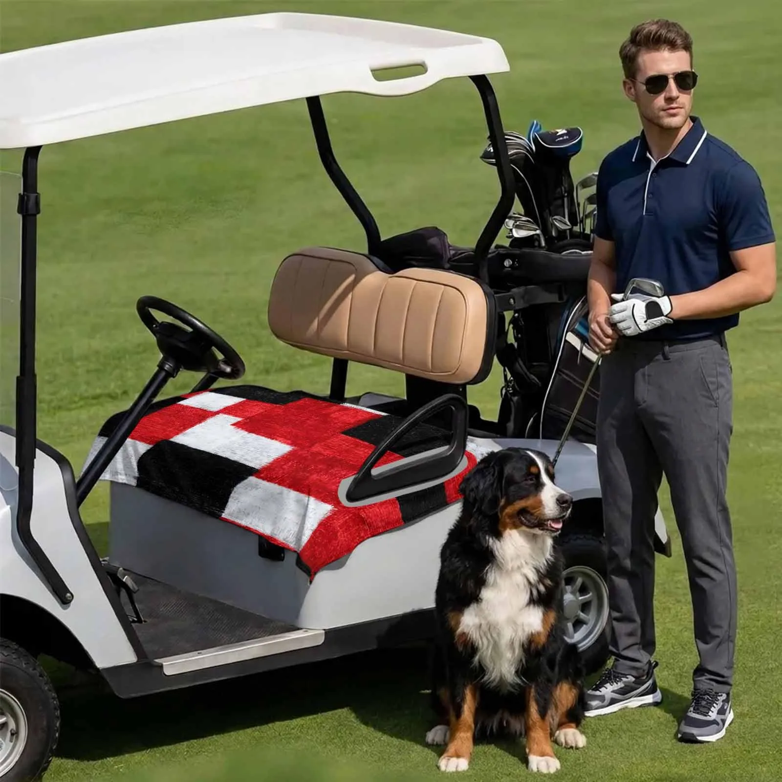 DecorLovee Golf Cart Seat Cover 51 x 31 in Red Black image 3