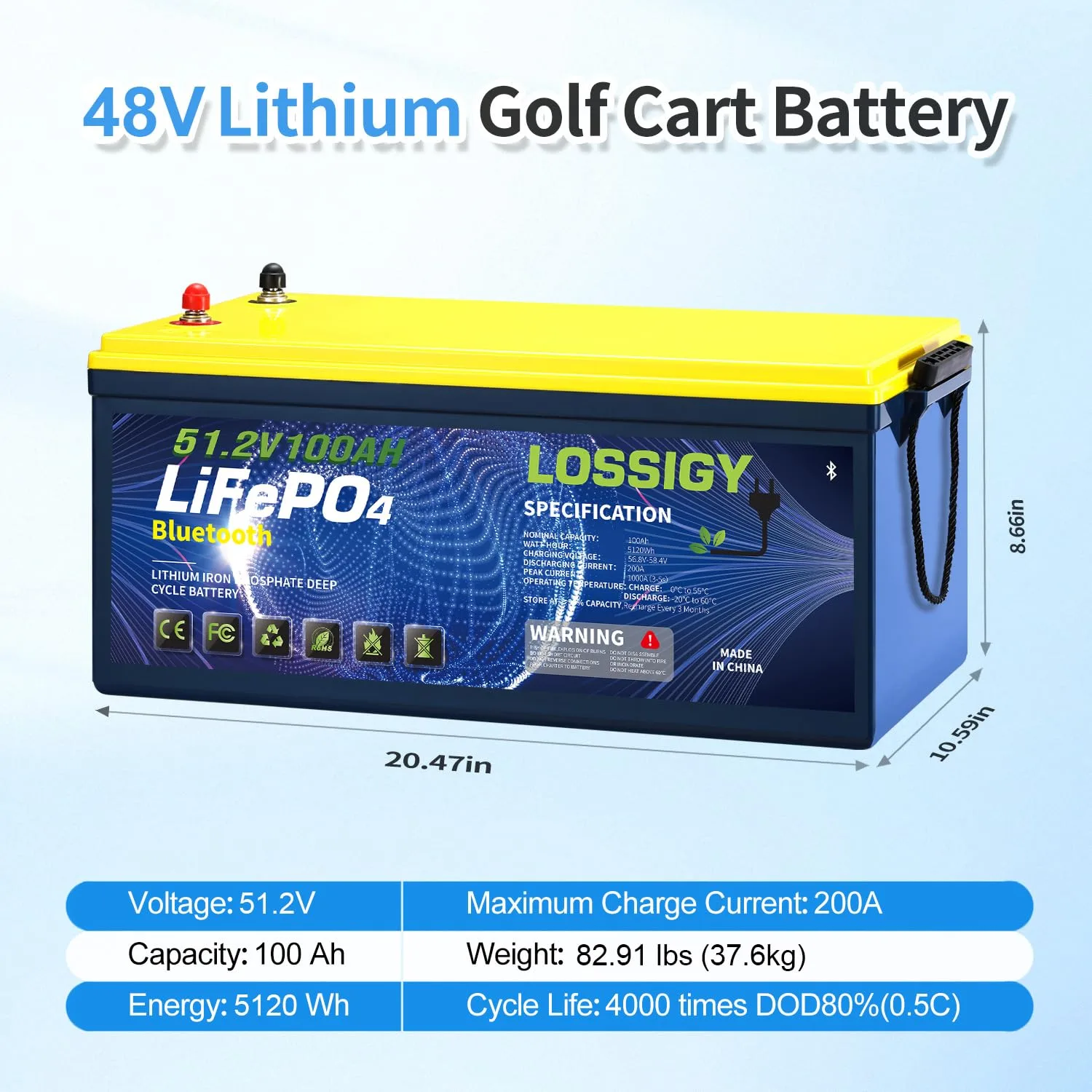 LOSSIGY 48V 100Ah Lithium Golf Cart Battery with Charger image 3