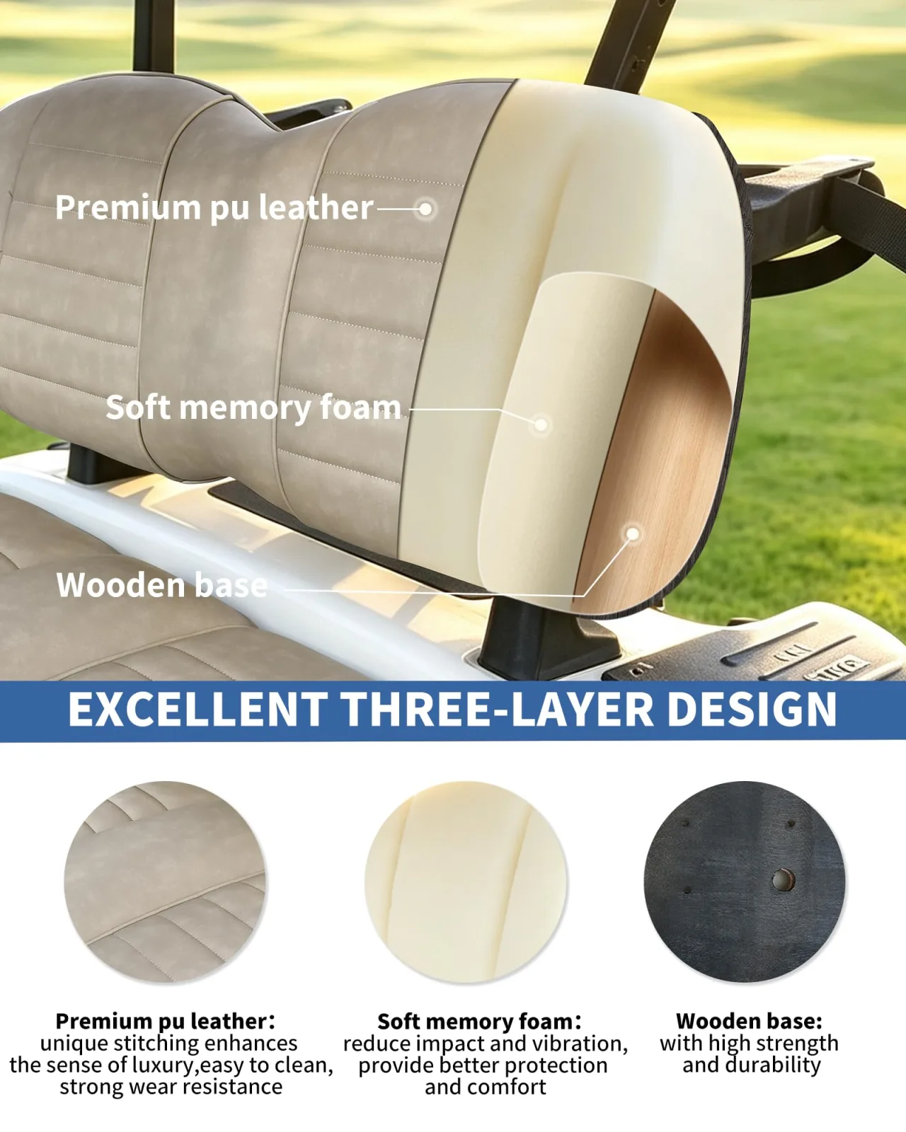 HEOHOU Front Seat Cushion Kit for EZGO RXV 2008+ image 3